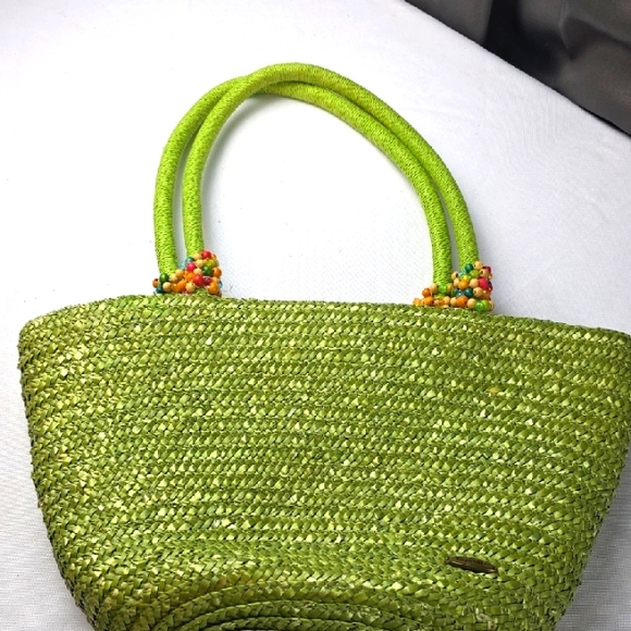 Capelli of New York Handbags - Capelli/Straworld Vibrant Green Woven Tote Bag Purse Beads Beachy BoHo GUC READ